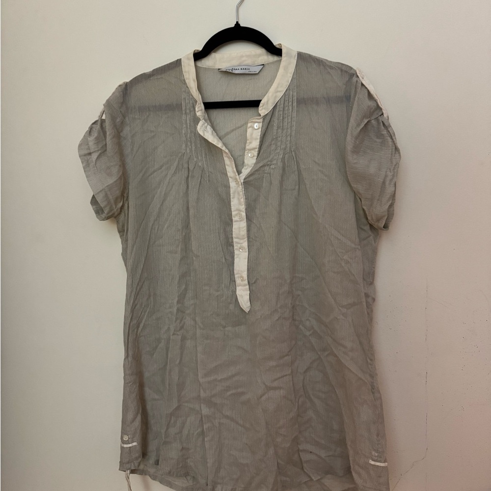 Zara Gray and White Casual Button Down Shirts